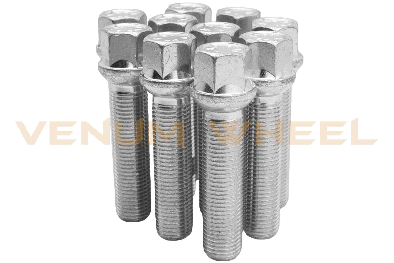 Chrome 12mm X 1.5 Stock Style Ball Seat Lug Bolt, 15mm Length Threads, Sold As 10 Pack