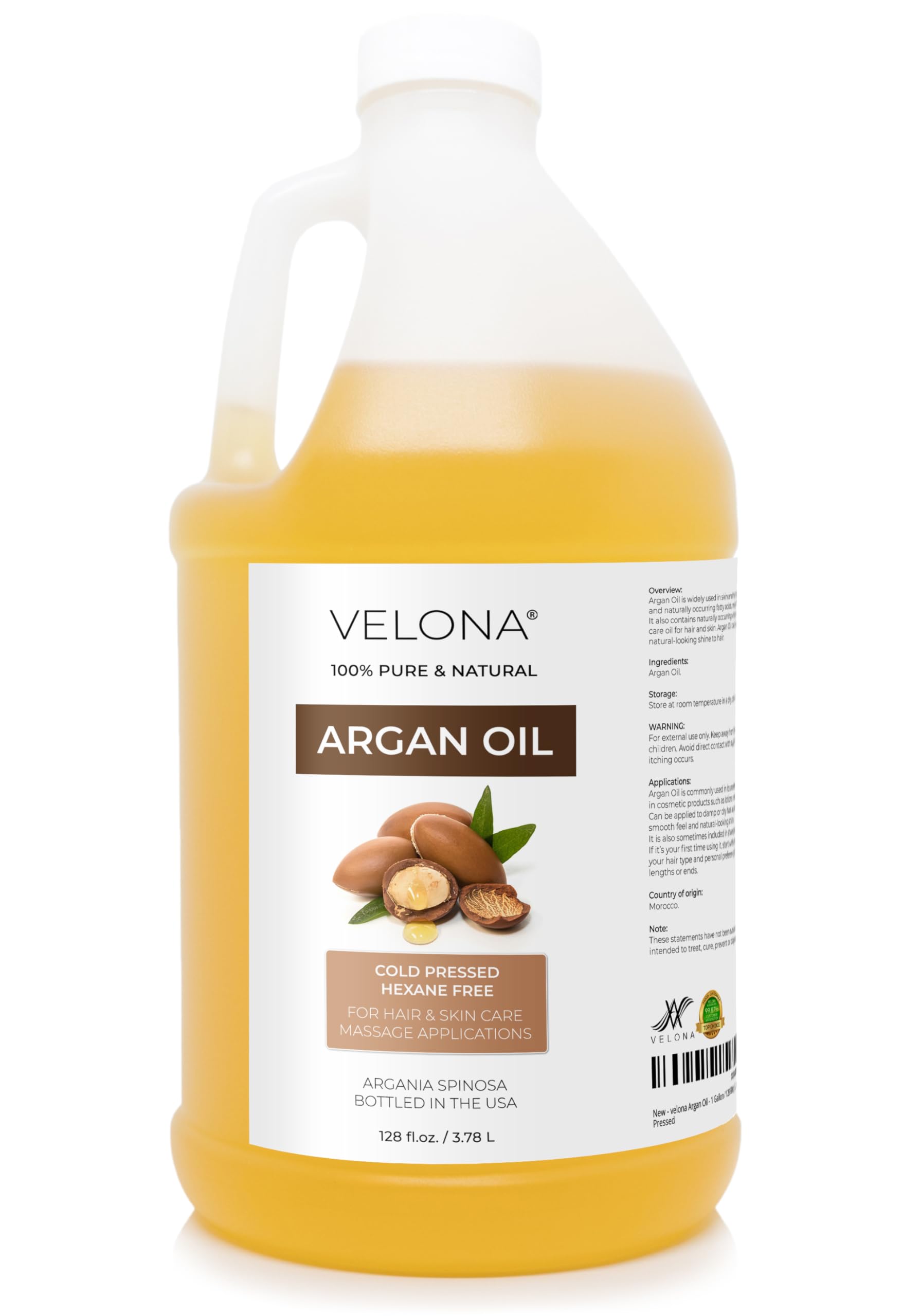 velona Argan Oil, 1 Gallon (128 fl oz), Cold Pressed & Unrefined