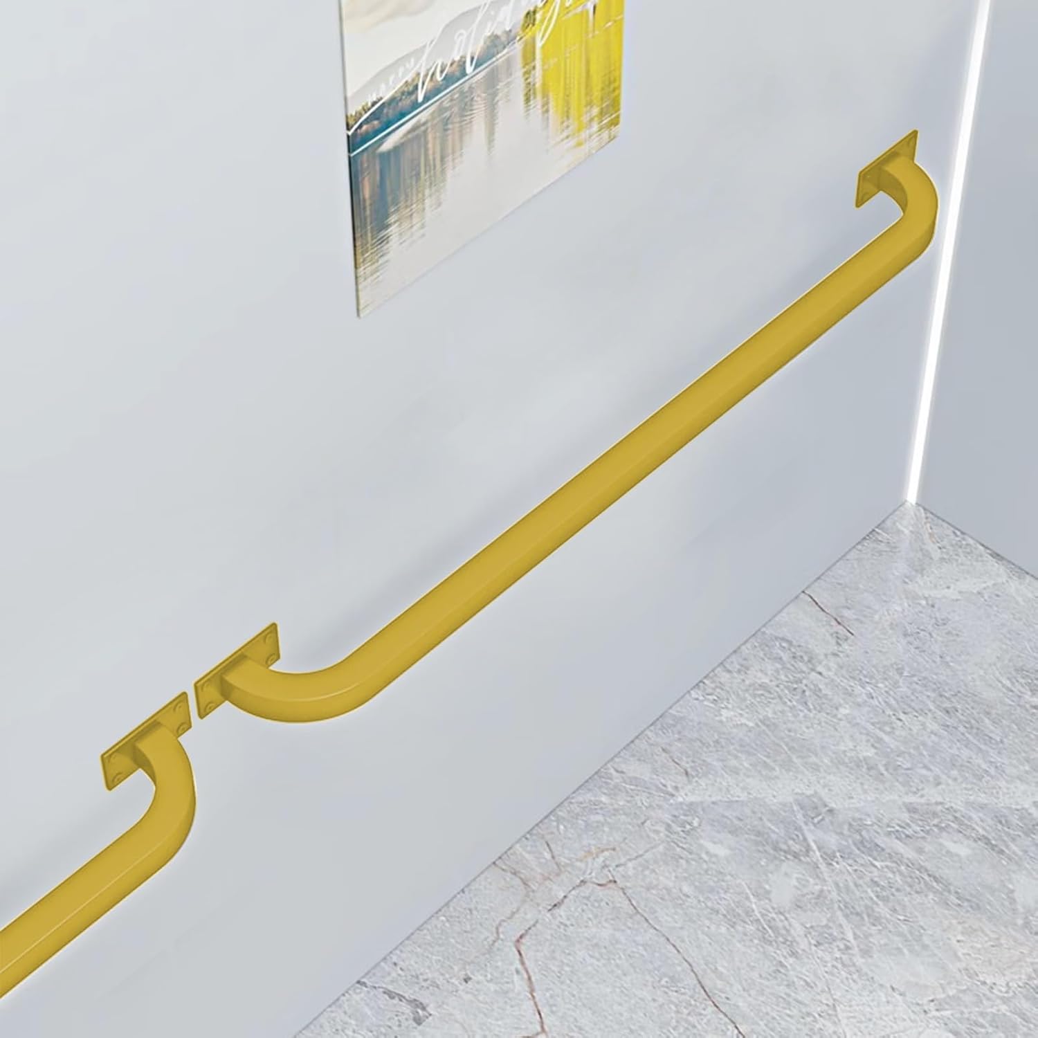 Modern Stair Handrail for Walls, Staircase Banister Hand Rails for Indoor and Outdoor, Metal Wrought Iron Grab Rail Gold Square Pipe Railing with Wall Mount Support (Size : 7ft/210