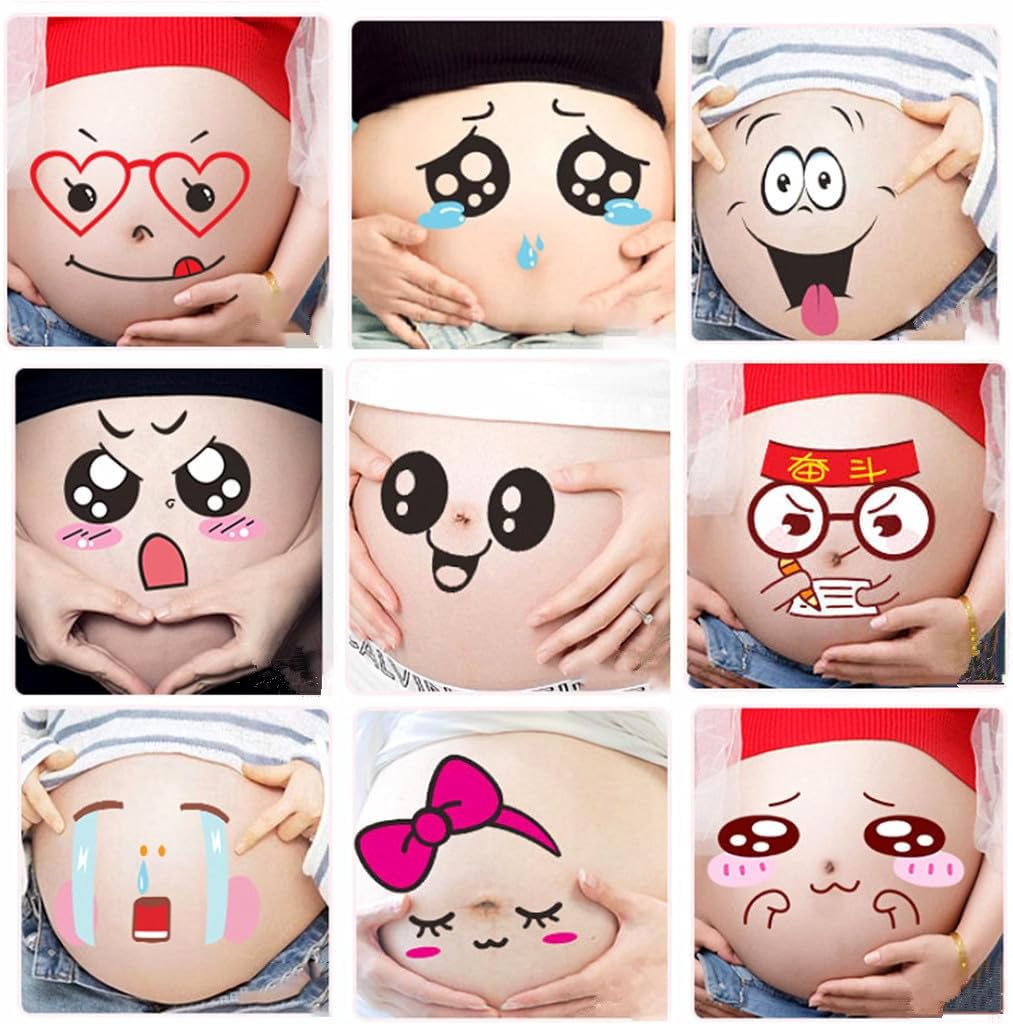 Photo Booth Props for Pregnant Woman,Expectant Mothers Baring Belly Bump Paster Pregnancy Facial Expressions Sticker Unborn Baby Photographying Props (Type B)