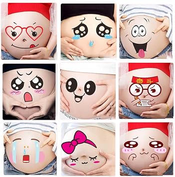 Photo Booth Props for Pregnant Woman,Expectant Mothers Baring Belly Bump Paster Pregnancy Facial Expressions Sticker Unborn Baby Photographying Props (Type C)