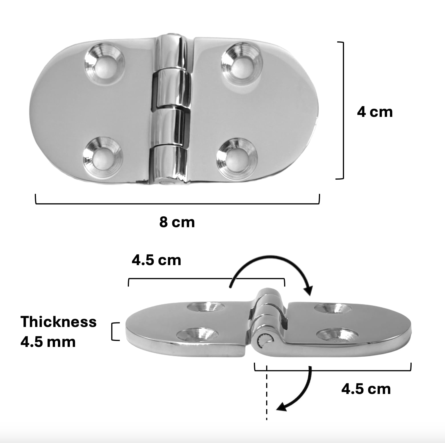 HS0087 Stainless Steel Hinges Double Half Round Hinge Bracket Hinge Steel Heavy Duty Stainless Steel V4A AISI 316 Opening Angle Top 80 x 40 x 4.5 mm Corrosion Resistant Seawater Resistant (Pack of 2) - Image 4
