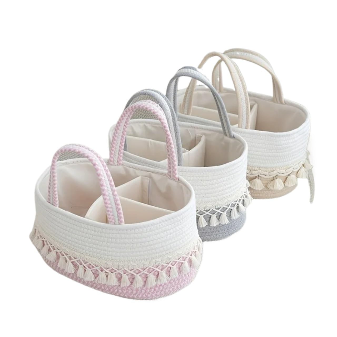 Cesta de almacenamiento con divisor, organizador grande cuerda tejida para Dormitorio(Gray)