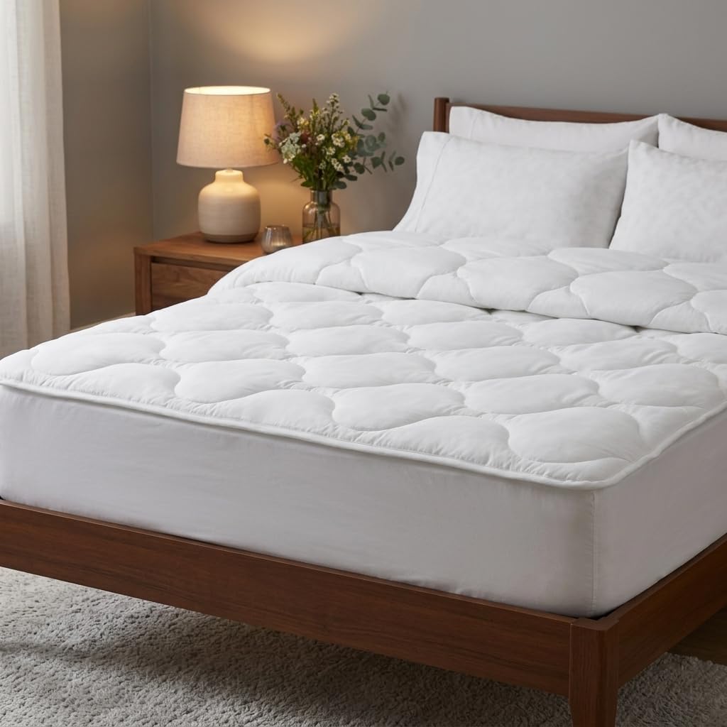 Cotton Mattress Pad, Quilted Breathable Mattress Topper Protector, 18 Inches Deep Pocket, Twin Size, White