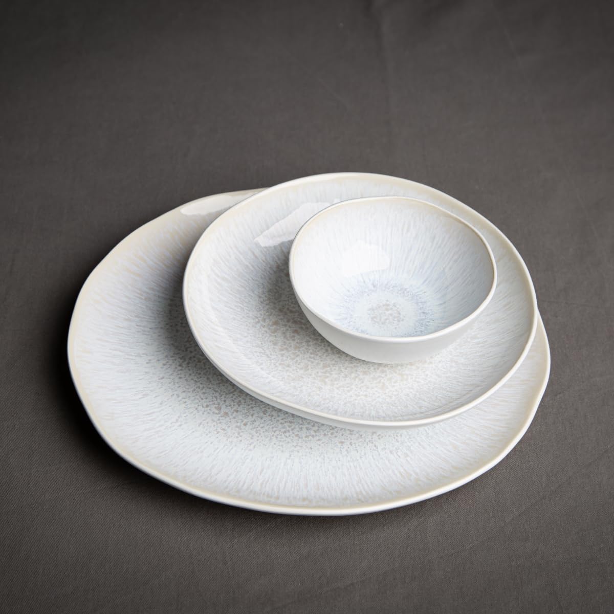 Artime Lot de 6 Assiettes Creuses, Salades, Soupes, Assiettes en Céramique Gris, Chic et Epurée, Adapté Lave-Vaiselle et Micro-onde, Design ethnique