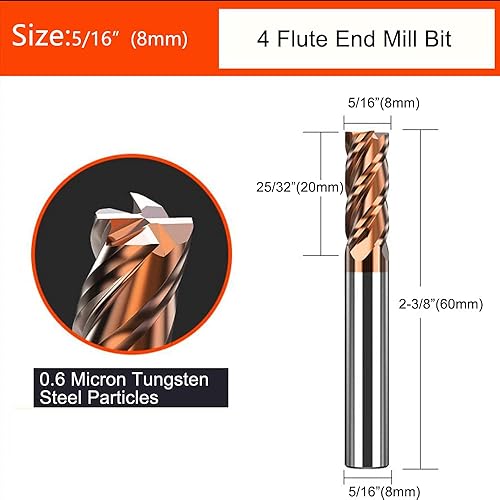 Vista 18 de ASNOMY Fresa de extremo cuadrada de carburo de 3/16 pulgadas (0.197 in) para aceros de aleación/aceros endurecidos, cortador de fresado de 4 fallas