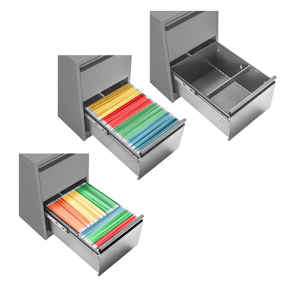OFITURIA ® Archivador Metálico Organizativo De Oficina Gris RAL9006 con 2 Cajones para Carpetas DIN A4 Y Folio, Documentos con Llave, 62 X 46 X 72