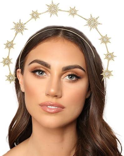 Star Halo Crown Moon Goddess Crowns Mary Halo Headbands Gold Sunburst Headpiece for Women Girls