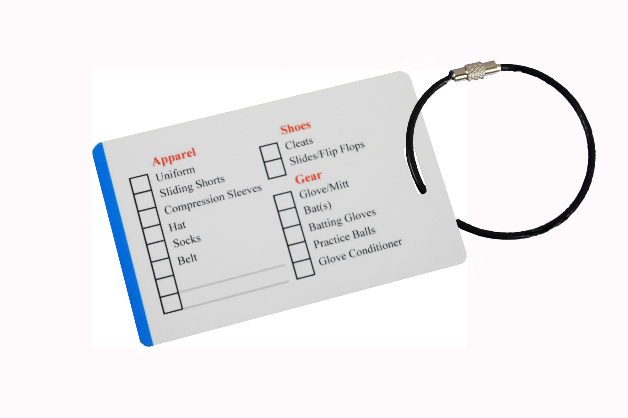 GearBagTags Baseball Gear Checklist Reminder, Customize, Organize Sports Equipment Bag, Secure Stainless Steel Keychain Cable Ring