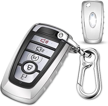 QBUC for Ford Key fob Cover with Keychain Silver | TPU Car Key Case Protector for 2017 2018 2019 Ford Fusion F150 F250 F350 F450 F550 Edge Explorer Escape Mustang