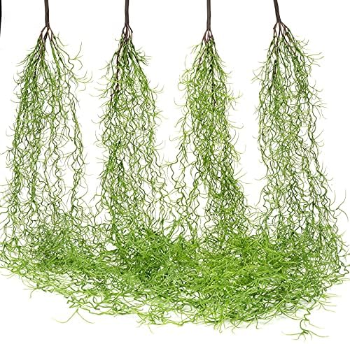 Artificial Vines Moss Faux Greenery Moss for Potted Plants Realistic Spanish Moss Hanging Plants Artificial Decor Fake Moss (Classic Style,4 Pieces)
