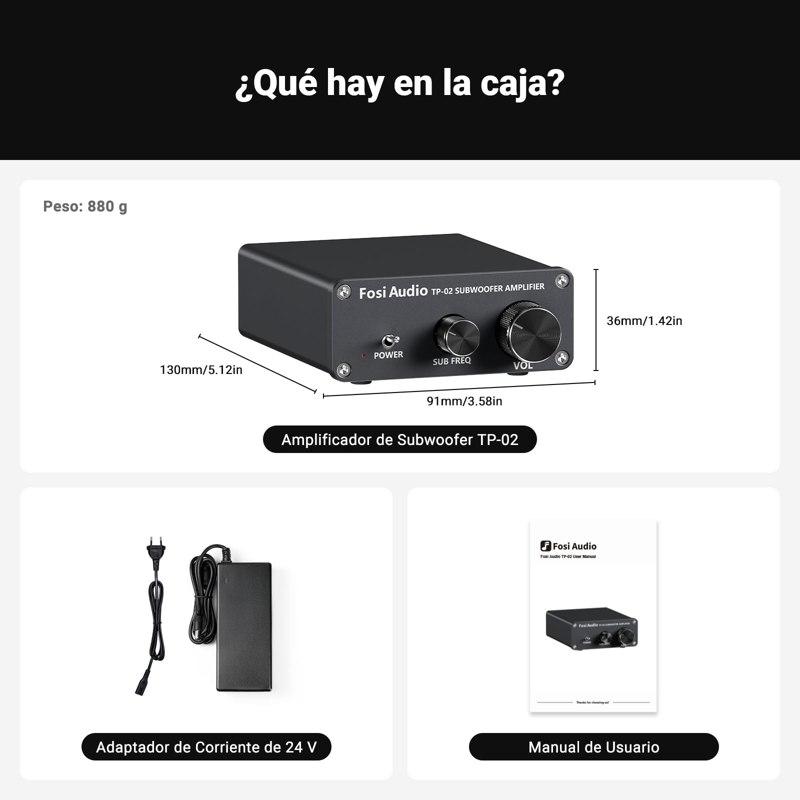Fosi Audio TP-02 Amplificador Subwoofer Mini Sub Bass Amp Digital Clase D Integrado Amplificador de Subwoofer TDA7498E 220Watt x1