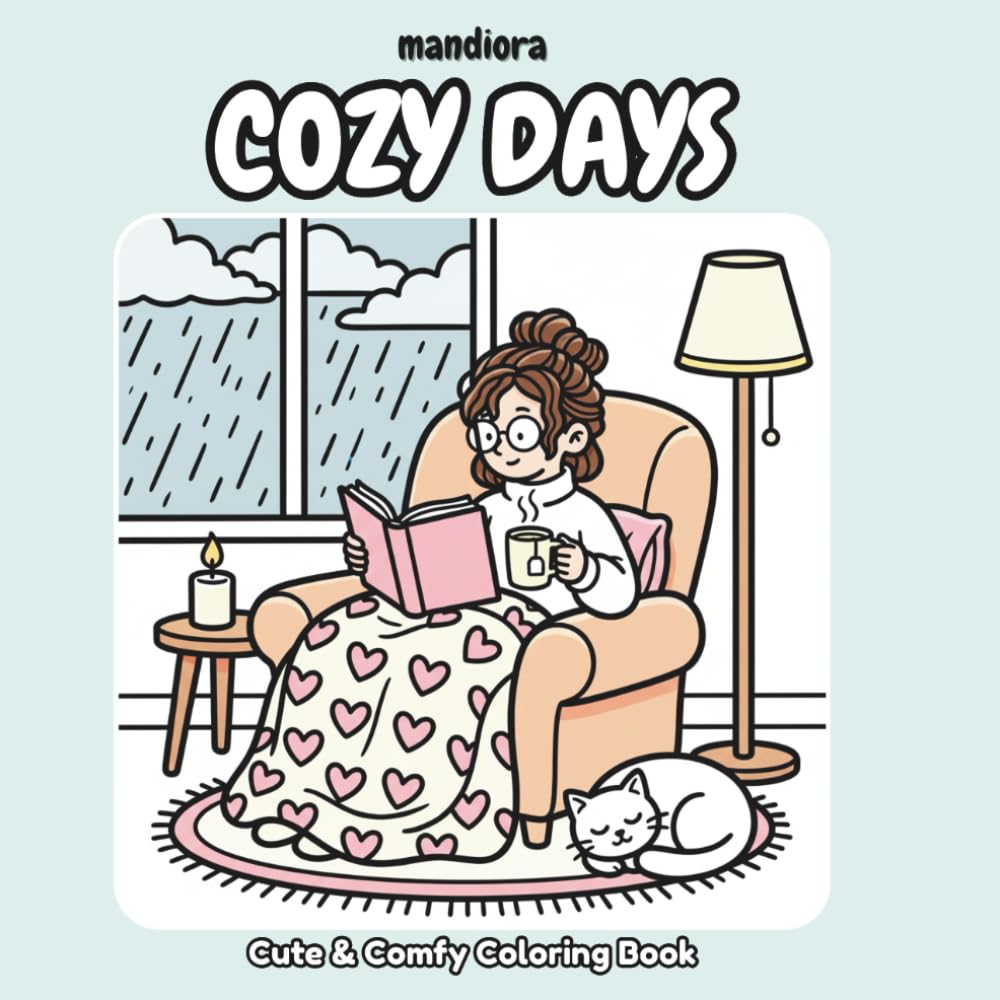 Cozy Days: A Cute & Comfy Coloring Book: 44 Bold and Easy Designs for Adults and Seniors featuring Relaxing Daily Life Scenes, Simple Hygge Moments, ... (Mandiora Bold & Easy Coloring Series)