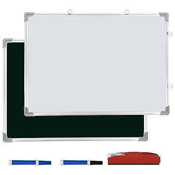 Kurtzy Double Sided White Board with 2 Markers and Magnetic Duster - Green Chalk Board for Home Office & School (70 x 50 cm) (Pack of 1)
