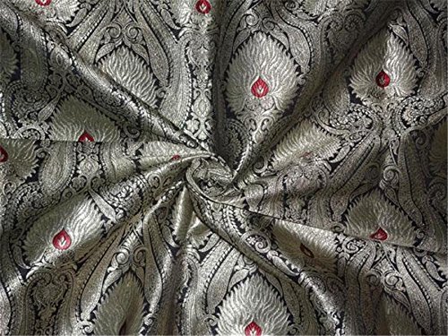 Tissu brocart soie noir et or métallique lourd au mètre pour vêtement