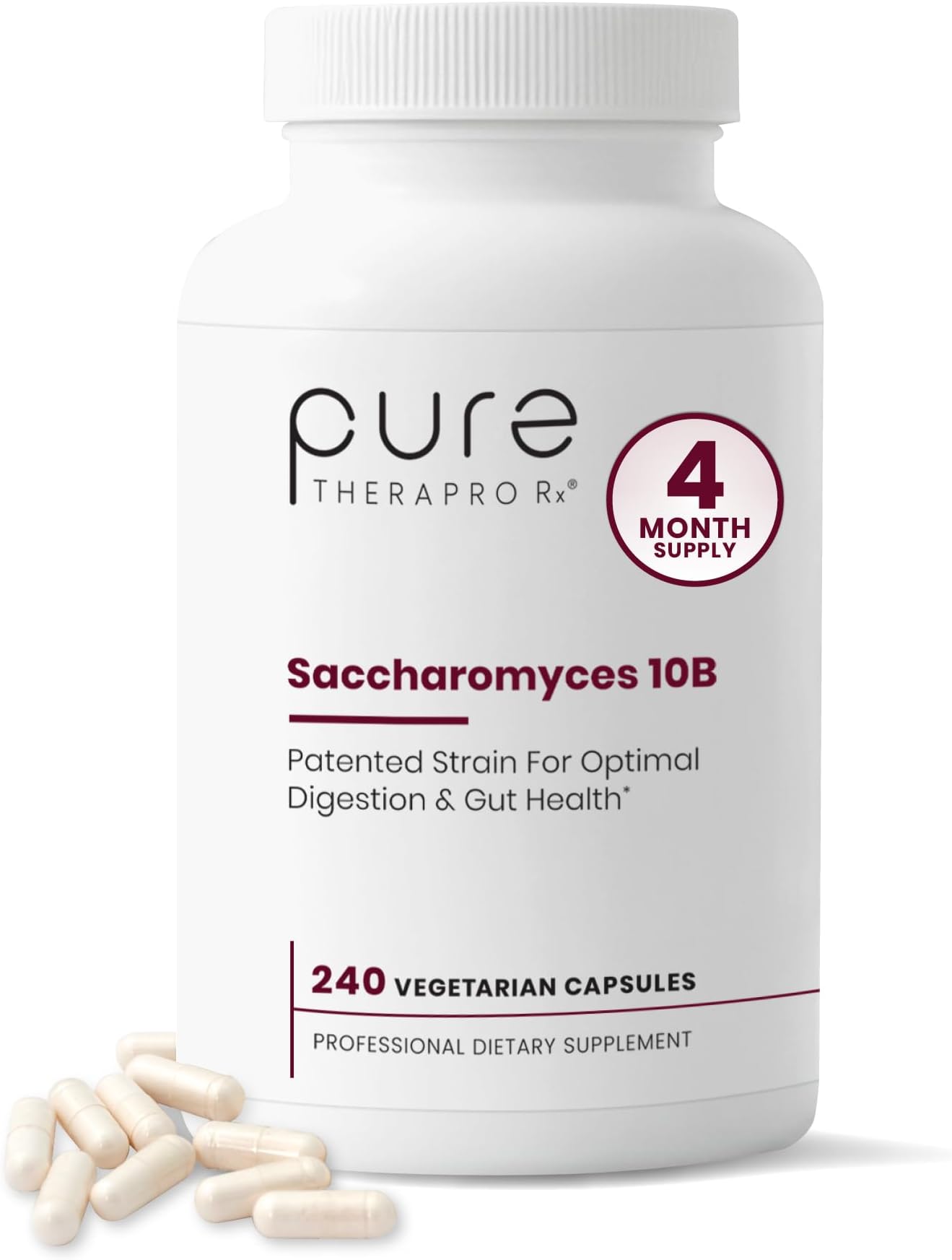 Pure Therapro Rx Saccharomyces Boulardii Probiotics 10 Billion CFU - Made in USA | No Fillers, Patented Strain: Lynside CNCM I-3799 Probiotics for Men and Women 240 Capsules