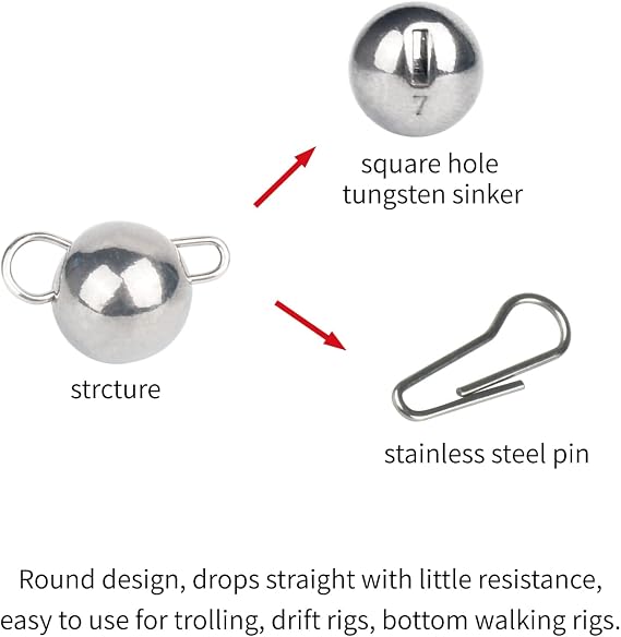 Tungsten Cheburashka Weights, Tungsten Free-Swinging Cheb Rig Weights for Finesse Rigging, Multiple, Plain
