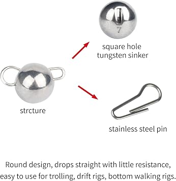 Tungsten Cheburashka Weights, Tungsten Free-Swinging Cheb Rig Weights for Finesse Rigging, Multiple, Plain