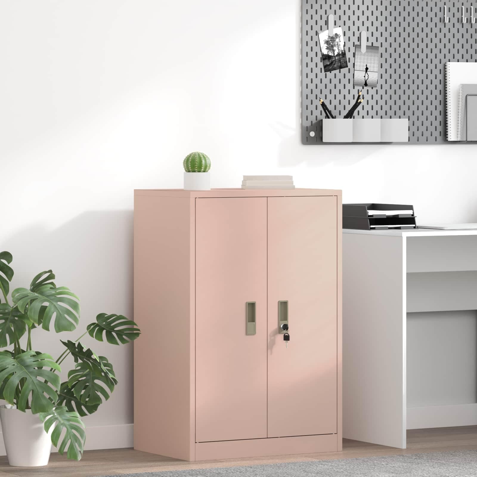 Armadio Portaoggetti Rosa in Acciaio 60 x 40 x 90 cm con Ante Chiudibili, Armadio in Metallo per Ufficio e Home Office, Armadio Multiuso per File, Cartelle, Documenti e Ripiano