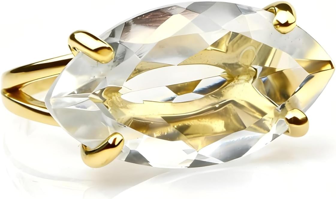 Marquise Ring for Women - 14k Gold Filled Clear Quartz - Yellow Gold Wedding, Statement, Engagement Ring - with Box