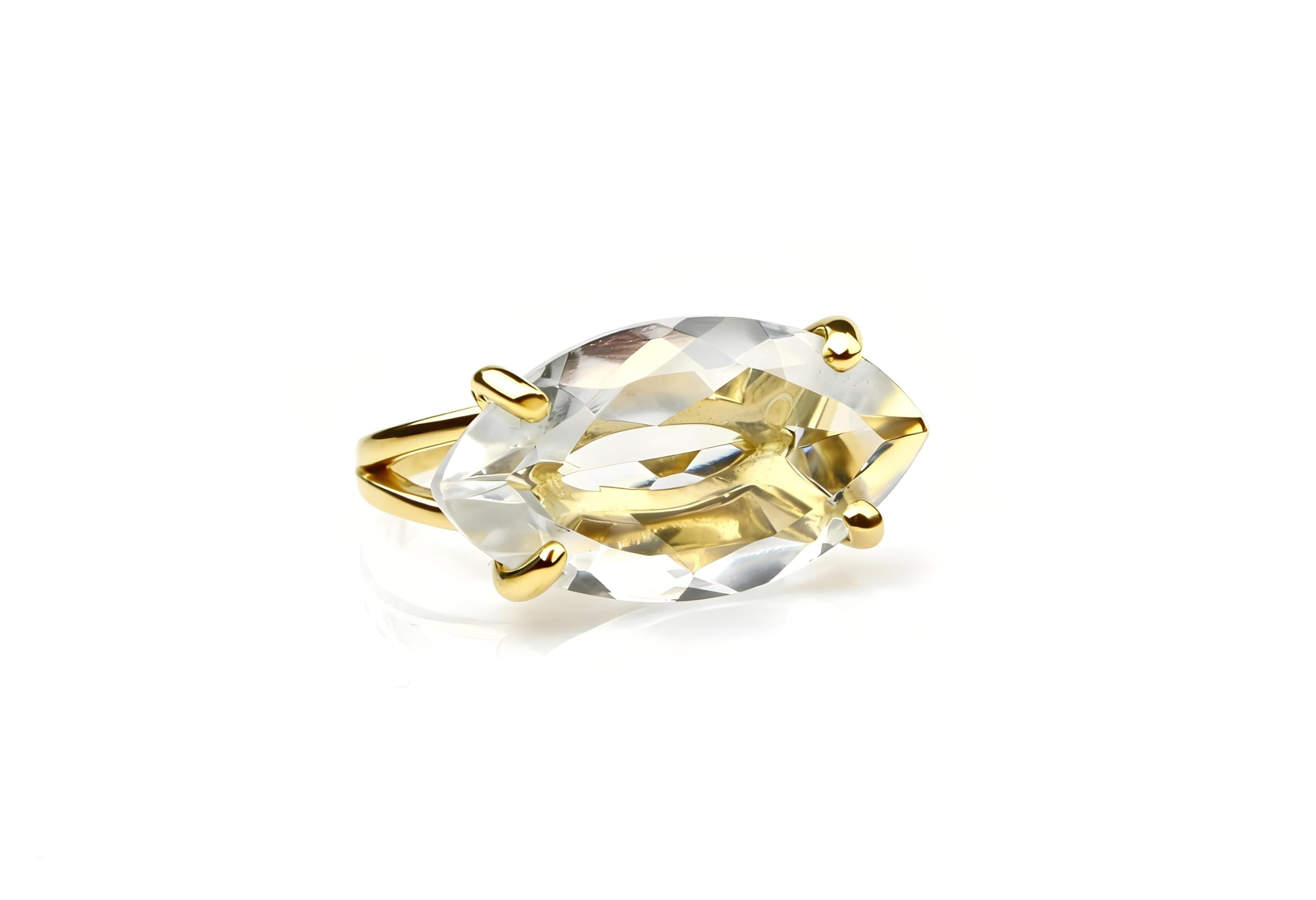 Anillos de Marquesa para Mujeres - Anillo de Cuarzo Claro Lleno de Oro 14k - Anillo de Boda de Oro Amarillo Anillo de Declaración Anillo de Compromiso - con Caja de Regalo