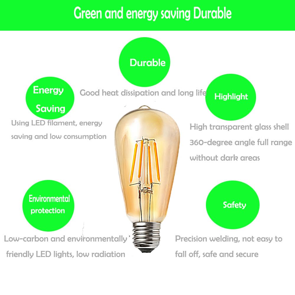 12 Stücke LED E27 4W ST64 Filament Glühbirne Edison Vintage Glühlampe Lampe Birne Warmes Licht 2300K,Nicht Dimmbar