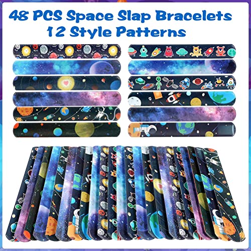 G.c 48 Pcs Space Slap Bracelets Space Toys With Planet Design Kids Boys Girls Bracelets Snap Bands Class Prize Outer Space Party Decorations Favors #TOP1