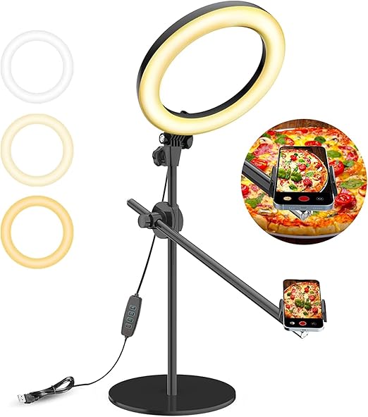 LUXSURE Ring Light for Desk with Stand,Overhead Camera/Phone Mount with 10.5" Ring Lights for iPhone,Phone Tripod with Light Adjustable Lighting for Video Recording,Cooking,Live Stream,Content Creator