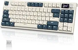 ATTACK SHARK K86 Teclado mecânico sem fio RGB para jogos, teclado com fio 2.4 GHz/BT5.0/USB-C, Layout 75% TKL com tela colorida TFT HD de 1.2'' e botão CNC, interruptor linear TTC Hot-Swap(Azul)