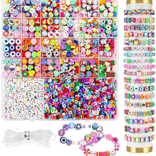 Kit Pulseras niñas.2300 PCS.Regalo para niñas.Abalorios para hacer Pulseras.Jugete niños. Manualidades niñas/os.Arcilla polimérica joyas.Perlas de letras. Accesorios artesanales regalos de cumpleaños.