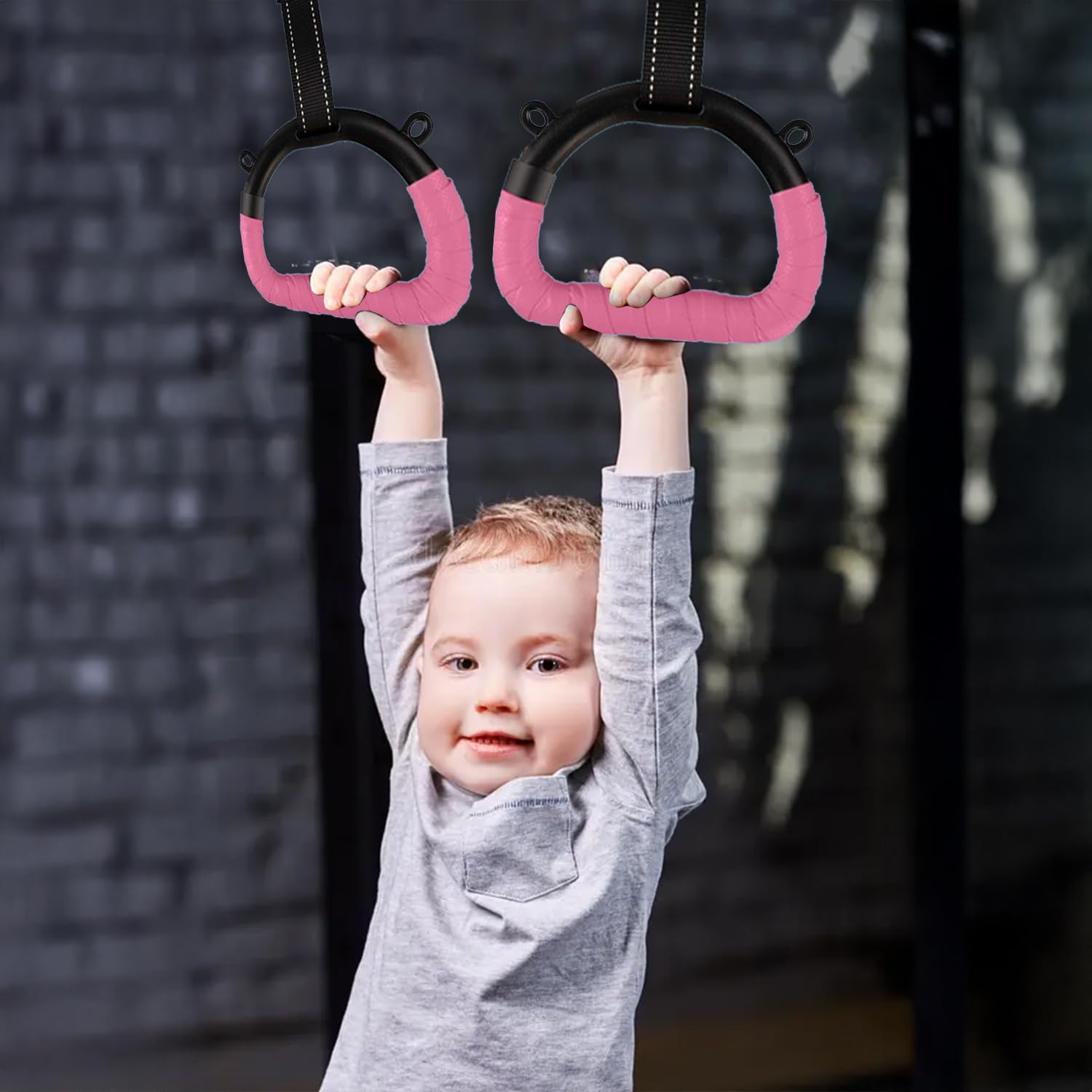 Original Cup Gym Rings Turnringe für Kinder Pink | 2 stabile Ringe mit verstellbaren Gurten (16–55 cm) | rutschfeste Bandage | Indoor & Outdoor | Aerobik
