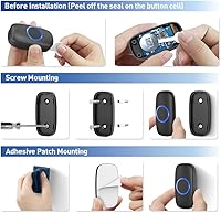 Vista 8 de SECRUI - Timbre inalámbrico con 2 botones – Kits de timbre para puerta delantera y trasera – Timbre operado por batería con 52 melodías, flash LED