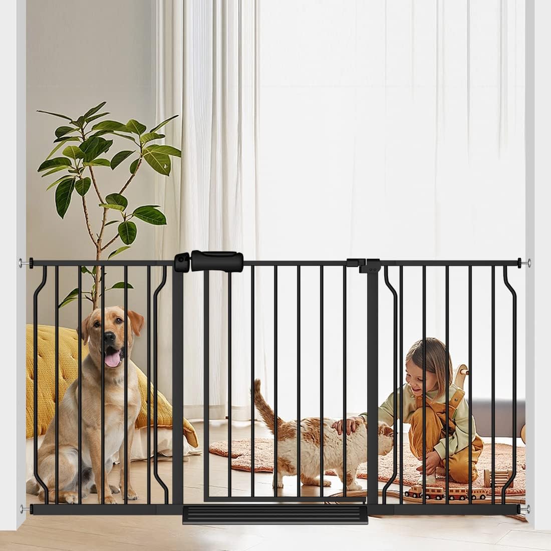 Flower Frail Extra Wide Baby Gate 57.562 Inch Black Walk