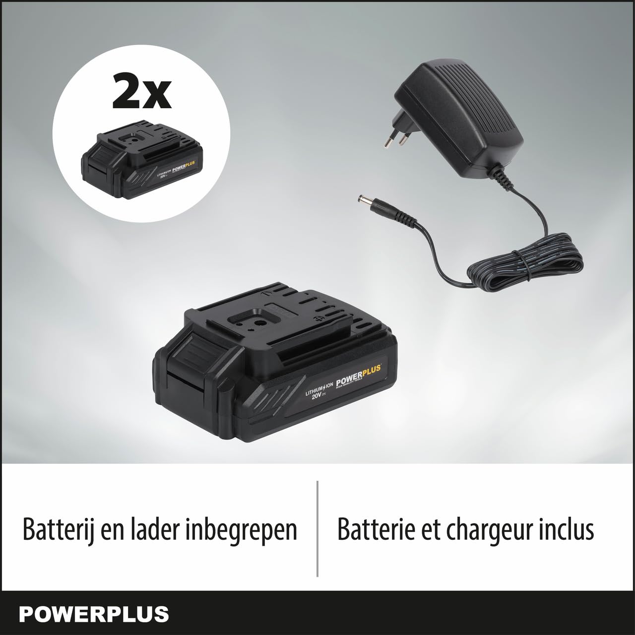 Powerplus Avvitatore a batteria e trapano POWX00830-20 V, con 2 batterie da 20 V e caricabatterie, cassetta degli attrezzi da 134 pezzi con punte per avvitatore, per legno, pietra e metallo