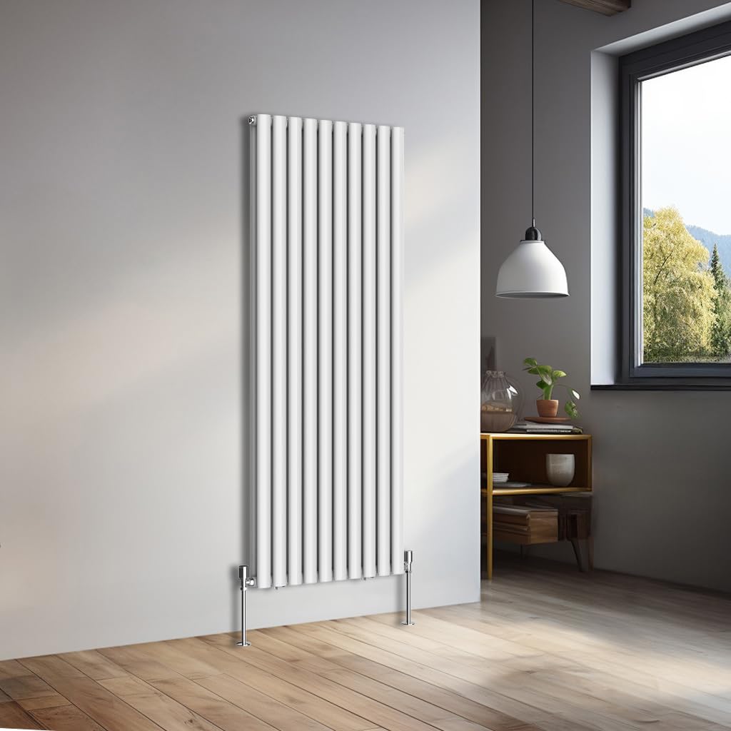 NRG 1600x590mm Vertical Oval Double Panel Heater Column Radiator Central Heating Radiators Designer Tall Radiators Gloss White โ image 1