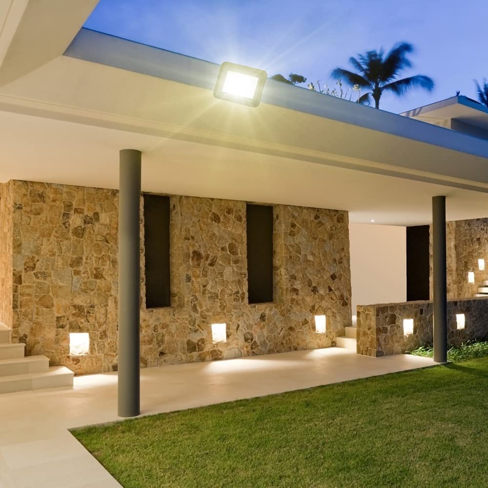 10X Faretto LED da esterno, Proiettore LED da 10W super luminoso 900LM, 3000K Lampada da esterno impermeabile IP66 bianco caldo, per giardino, cortile, porte, garage, corridoio, vialetto