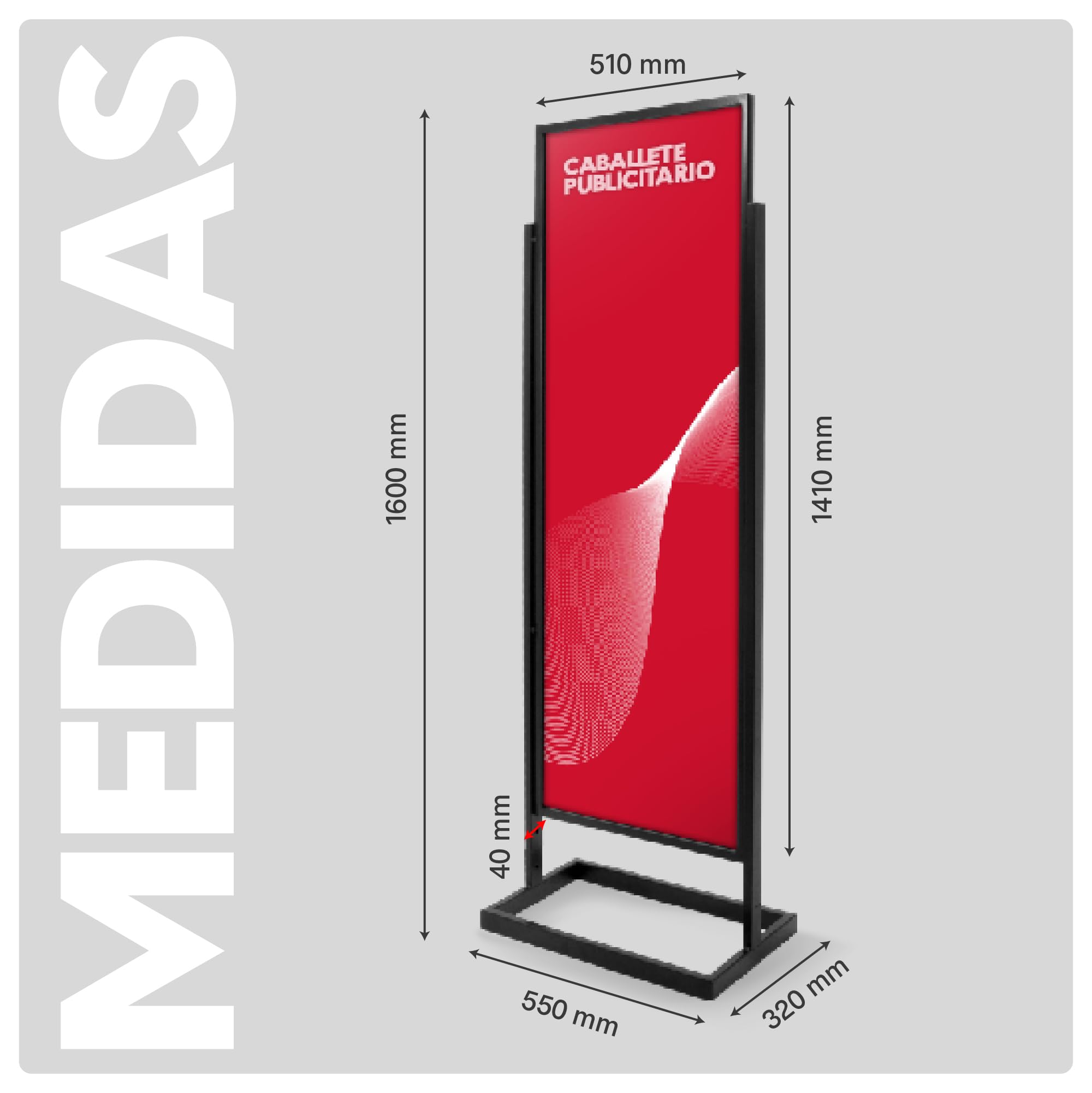 Soporte Publicitario de Acero Negro | Estructura Resistente para Carteles Promocionales | Fácil Montaje y Transporte | Apto para Gráficas 505x1400mm
