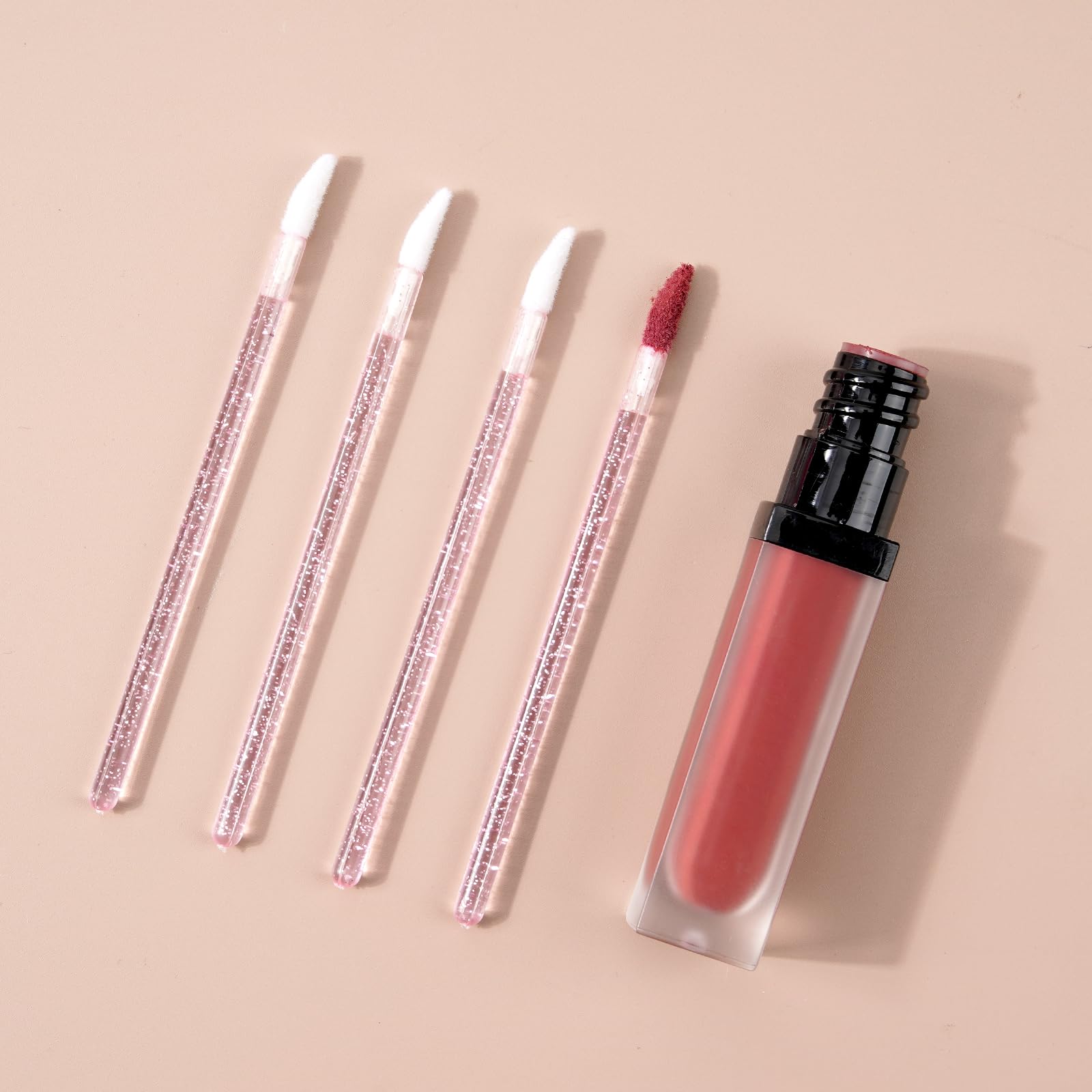 300 pennelli monouso per labbra, micro applicatore, pennelli per rossetto, colore nero, rossetto (rosa)