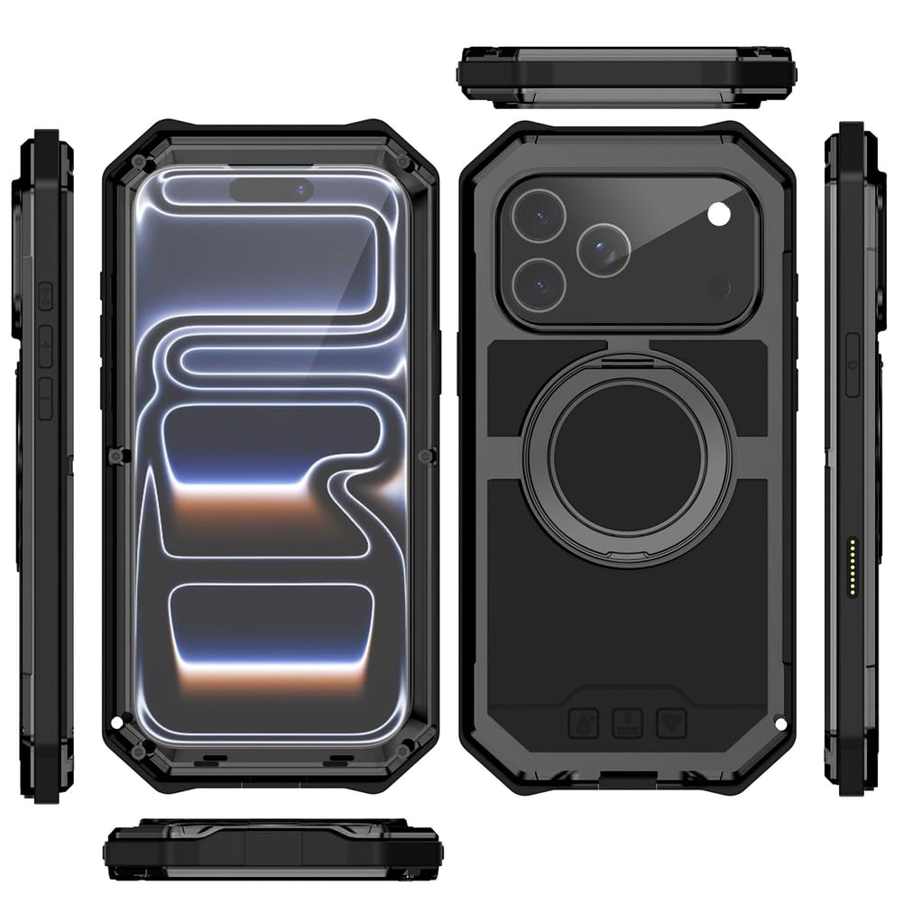 Custodia in metallo resistente per smartphone, copertura completa in alluminio con protezione schermo integrata e cavalletto, design antiurto, colore rosso