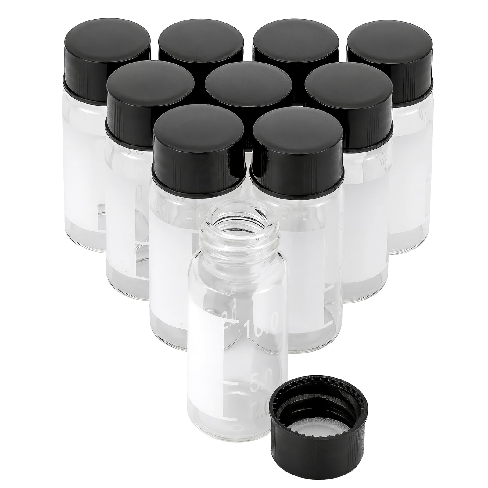 Kesell 10 frascos de vidrio transparente de 10 ml, recipiente pequeño con tapón de rosca, botellas de muestra de líquido con punto de escritura y graduaciones
