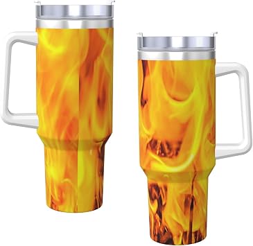 Fire and Flames,40OZ Ice Bully Cup with Handle Stainless Steel Mug Water Bottle