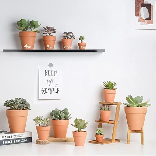 Miniatura 6 de Macetas de arcilla de terracota de 3 pulgadas, paquete de 18, macetas pequeñas con agujeros de drenaje y platillos, mini macetas de vivero para