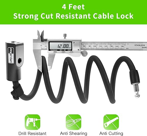 Miniatura 7 de Bloqueo de scooter de 4 pies  Bloqueo de cable antirrobo con soporte de montaje, se adapta a scooter eléctrico, bicicleta de carretera, bicicleta de