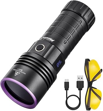 ALONEFIRE SV117 70W Professional UV Flashlight 365nm Digital Display USB-C Rechargeable with Protective Glasses