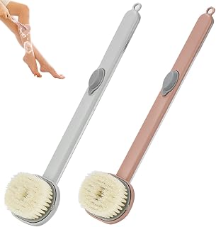 Long Handle Bath Massage Cleaning Brush,Bath Body Brush with Comfy Bristles,Multi-Tasking Back Scrubber, Exfoliating Bath Brush,Extended Handle | Massage for Exfoliating Skin (Gray+Pink)
