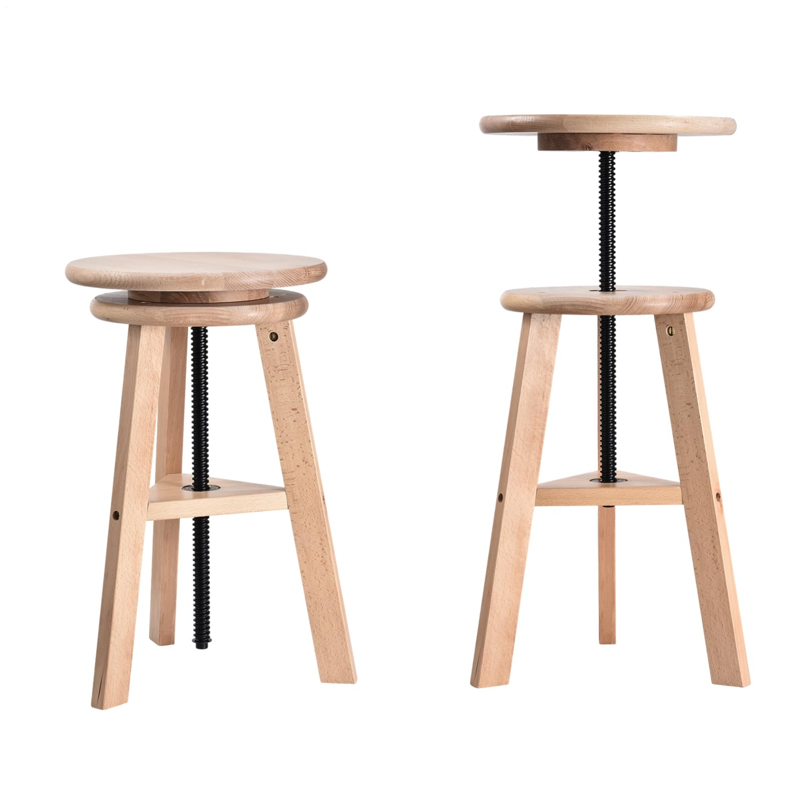 Generisch Sgabello da pittura regolabile in altezza, in legno di faggio, diametro 30 cm, 48-65 cm, sgabello regolabile in altezza, girevole a 360 gradi, sedia in legno, per bar, cucina, uso domestico