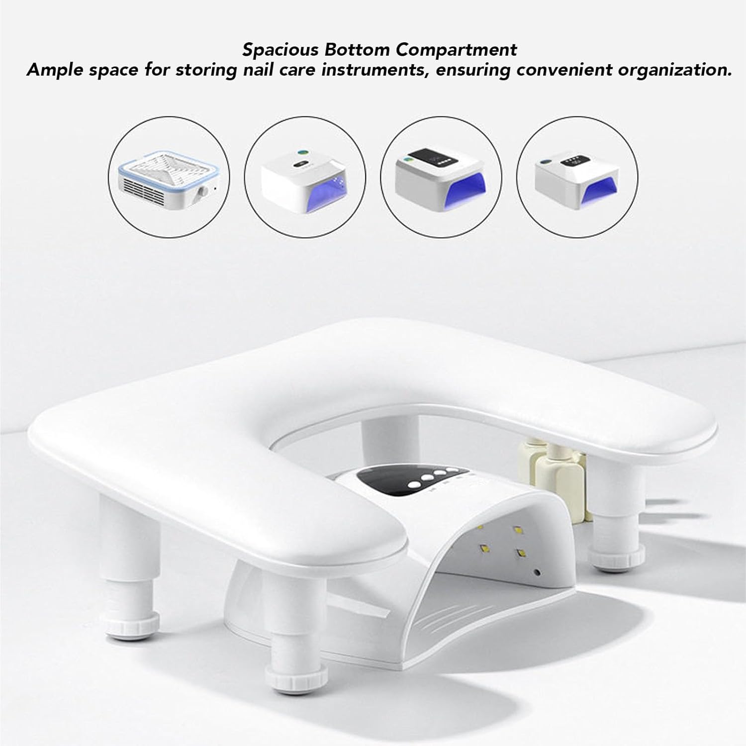 BRRNOO Manicure Arm Rest, U Shaped White Nail Hand Rest with Built in Phone Holder and Adjustable Support, Ergonomic Wrist for Nail Care and Salon Use