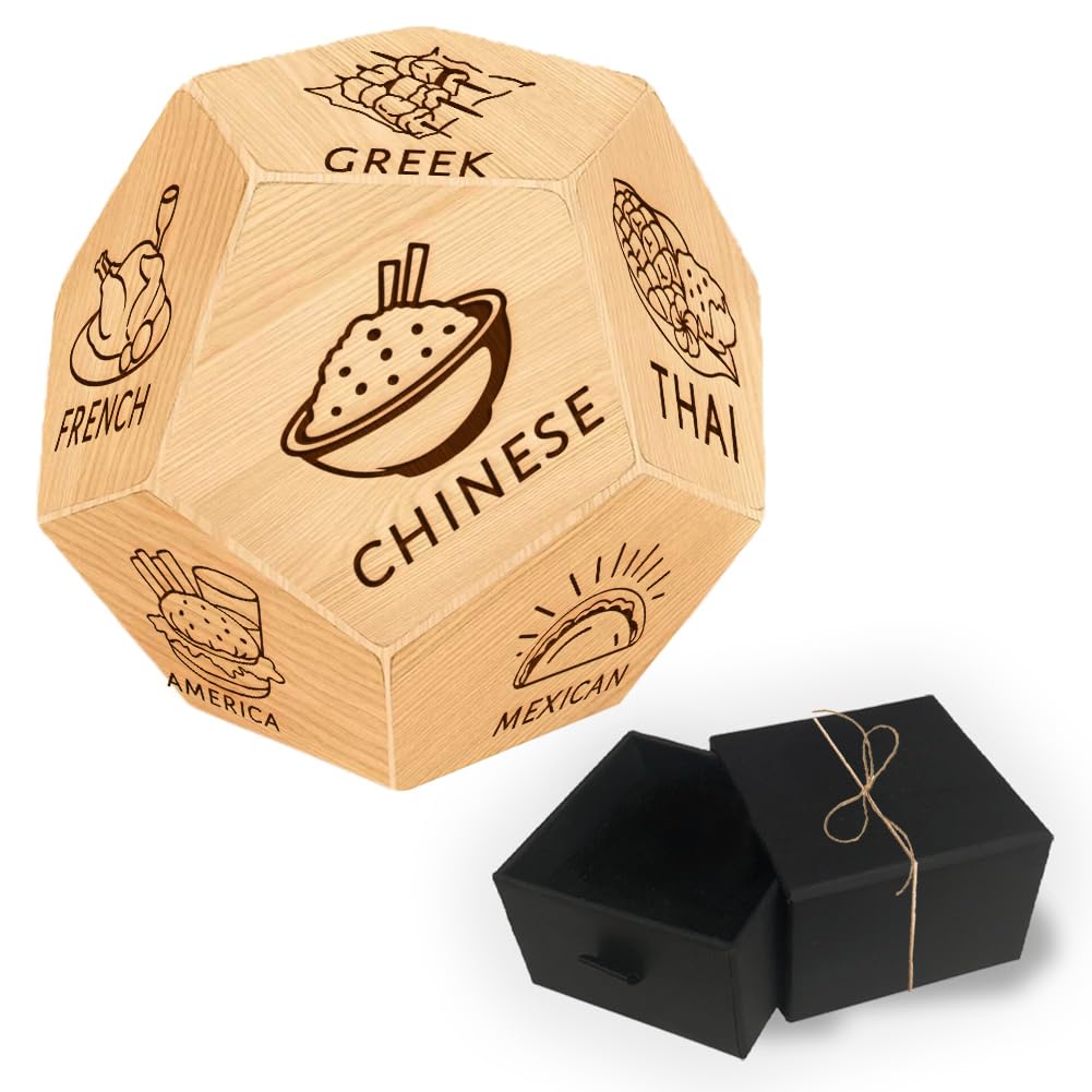 UNICRAFTALE Different Area Cuisines Anniversary Date Night Gift 1Set Wood Food Decision Dice Wedding Gifts Funny Food Dice with Gift Box for Husband Valentines Day Gifts
