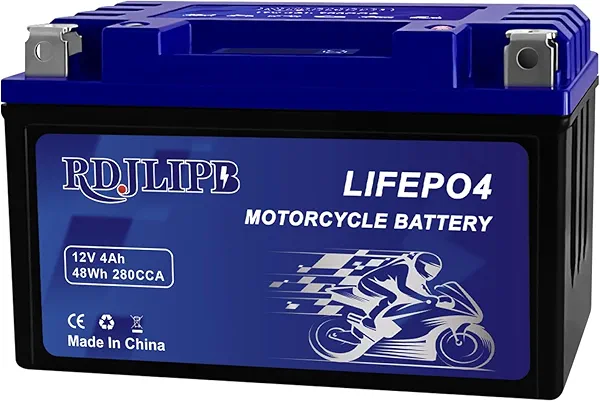 RDJLIPB YTX12-BS Lithium LiFePO4 Motorcycle Battery, 12V 4Ah 280 CCA Powersports Battery with Smart BMS and LCD Display, Compatible for ATV, UTV, Snowmobile, Jet Ski, 4 Wheeler, Motor bike, Lawn Mower