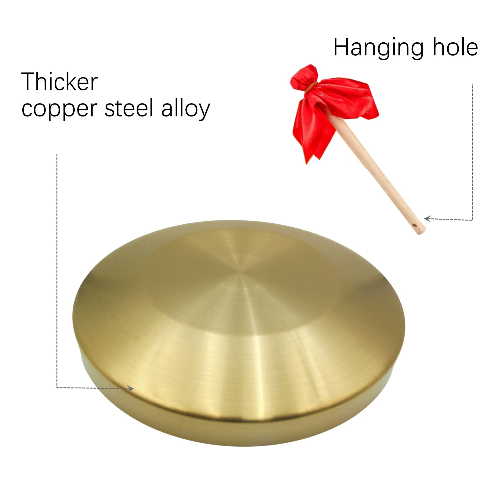 unitedessentialgoods 2 Pack Gong Instrument, 12.6 Inch Chinese Traditional Percussion Instrument Copper Gong for Celebration, Party, Festivals Office with Beater and Red Hanging Ribbon 4
